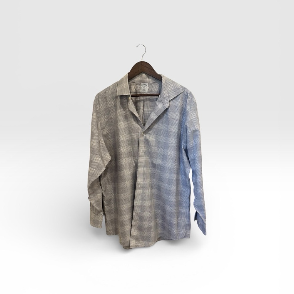 Brooks Brothers 1818 Regent Non-Iron Dress Shirt 17.5 Gray Plaid Cotton